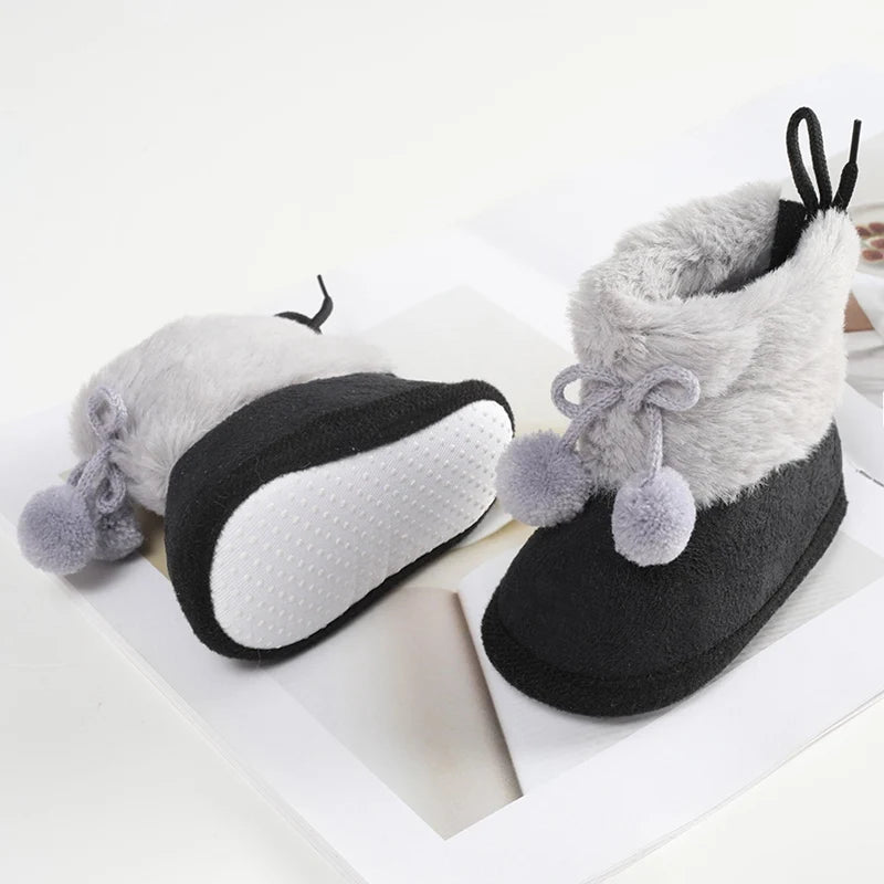 Winter Plus Velvet Baby Booties - Warm Shoes with Pompoms & Soft Sole