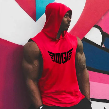 Muscleguys Sleeveless Hoodie Gym Tank Top Cotton Fitness Vest Bodybuilding Singlet