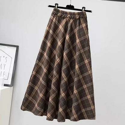 Rimocy Autumn Winter Woolen Skirt Women 2023 Korean Style Thick High Waist Long Skirt Woman A Line Pleated Plaid Skirt Female