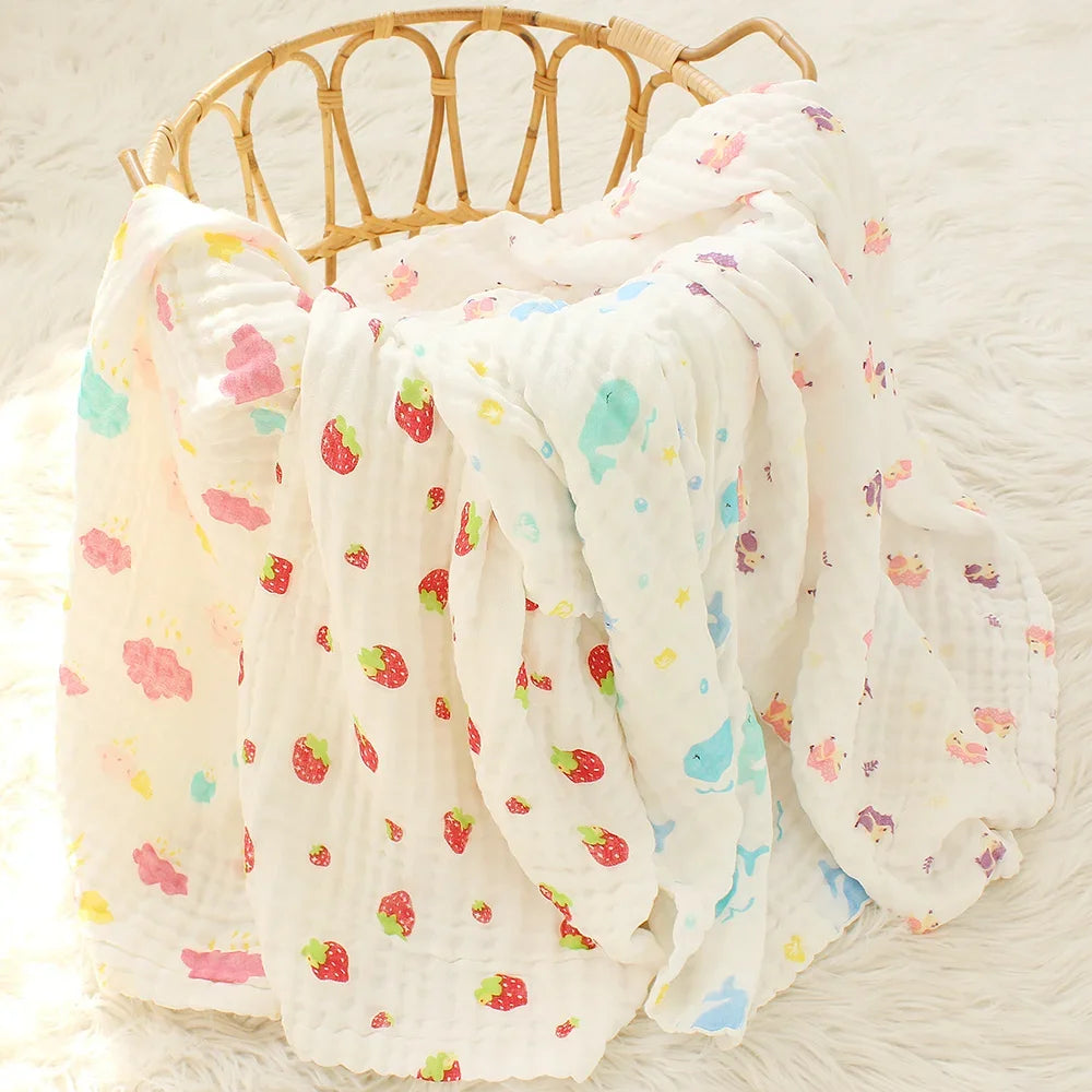 6 Layers Bamboo Cotton Baby Receiving Blanket, Infant Swaddle Wrap, Soft Muslin Quilt