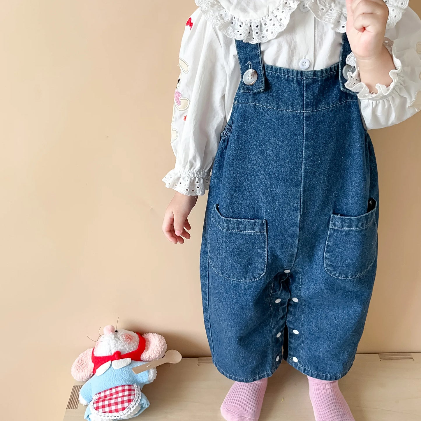 Baby Girl Sleeveless Denim Jumpsuit - Cute Rabbit Ear Romper for 0-24M