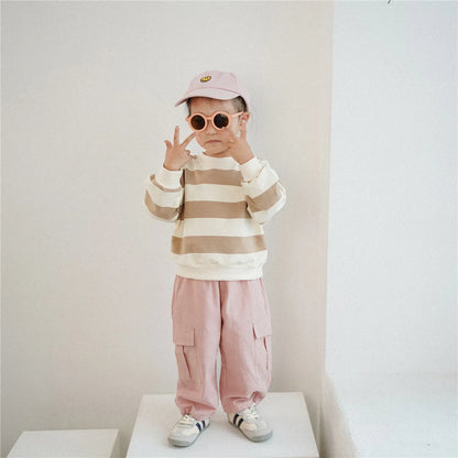 Spring Baby Long Sleeve Striped Sweatshirt Bear Pullover Casual Infant Top