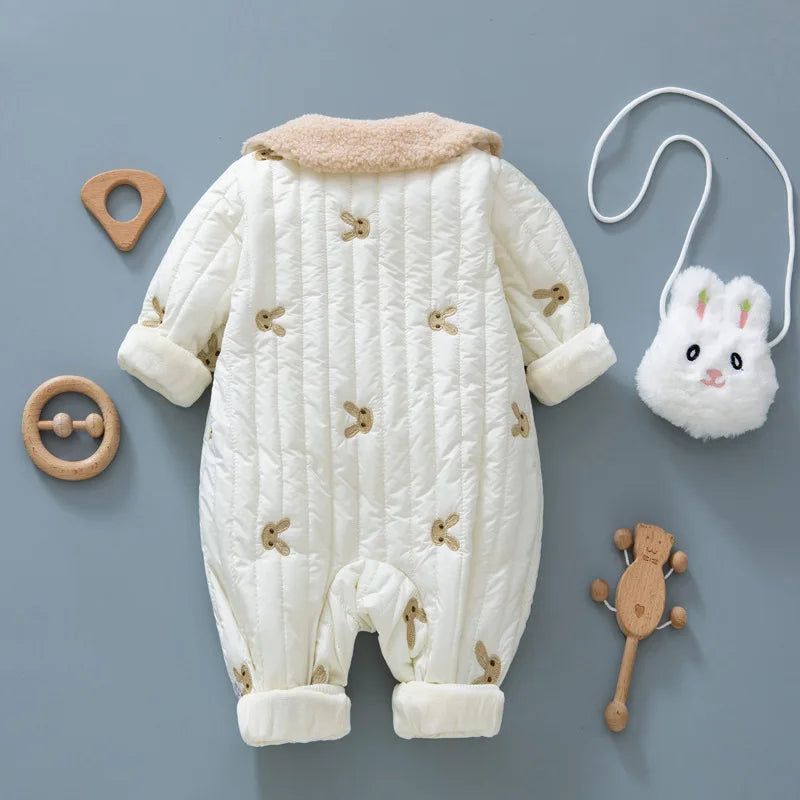 2024 Winter Baby Romper - Cotton-Padded Bunny Jumpsuit for Infant Girls