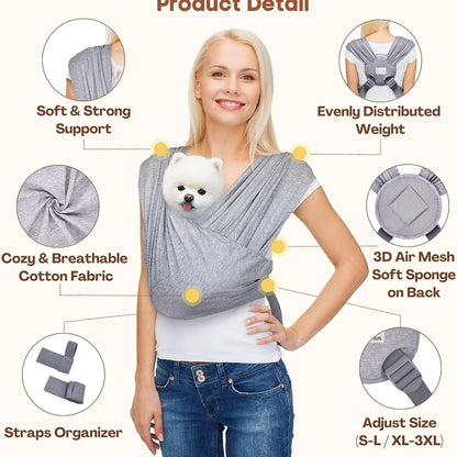 Pet Dog Wrap Carrier - Breathable Hands-Free Soft Cotton Sling for Small Dogs & Cats