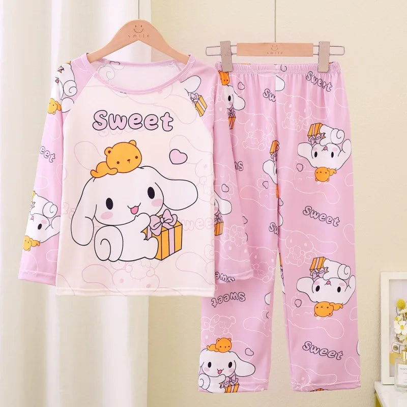 Spring and Autumn Little Girl Princess Thin Long-sleeved Trousers Pajamas for Girls Pajama Sleepwear Robe Children's Clothing