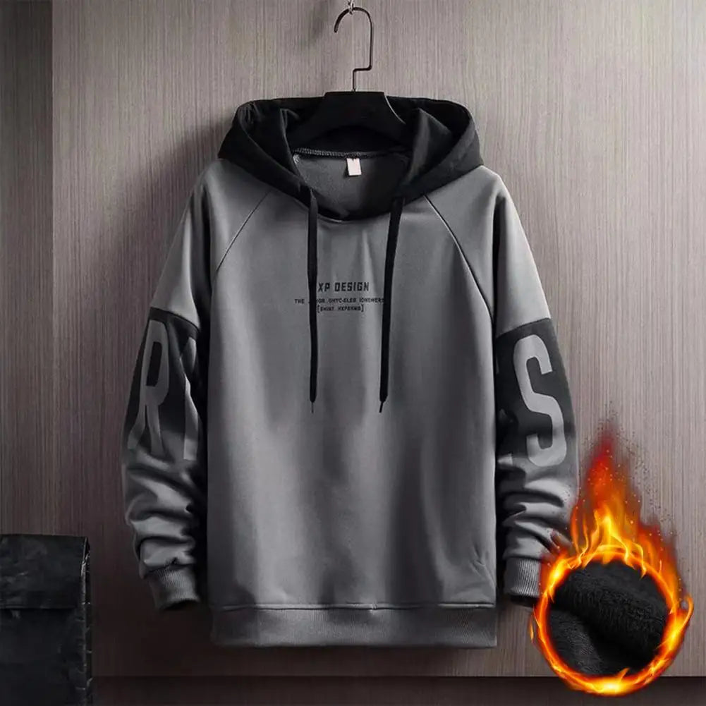 Breathable Winter Pullover Sweatshirt for Men, Plush Lined Hoodie