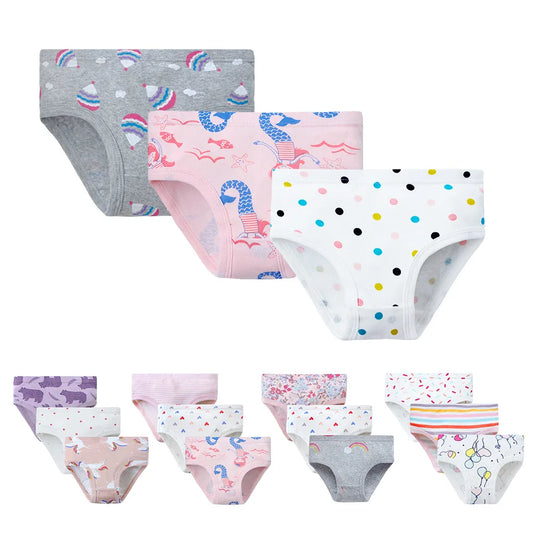 Girls Cotton Underwear - 3-Pack Kids Panties for 2-7 Years, Teen Puberty