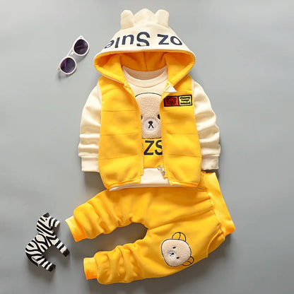 2024 Boys & Girls Cotton Hoodie Set - Cute Bear Cartoon 3-Piece Suit for Kids