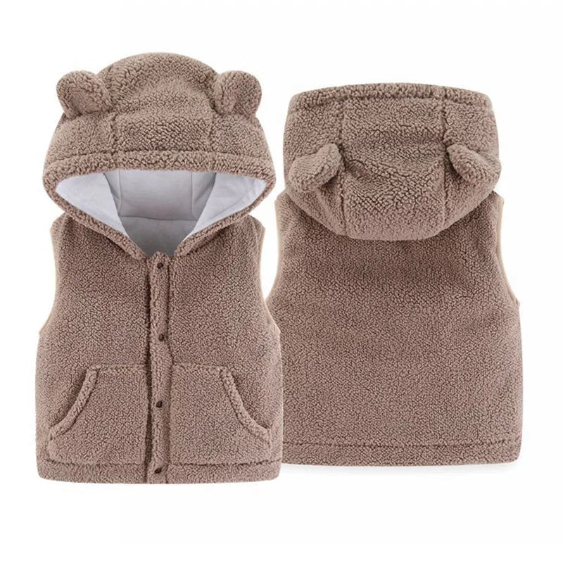 Baby Lambswool Vest - Hooded Plush Sleeveless Jacket for Winter & Autumn (7M-4Y)