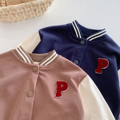 Toddler Boys' Baseball Jacket - Stylish Letter Patch Outerwear for Spring & Autumn