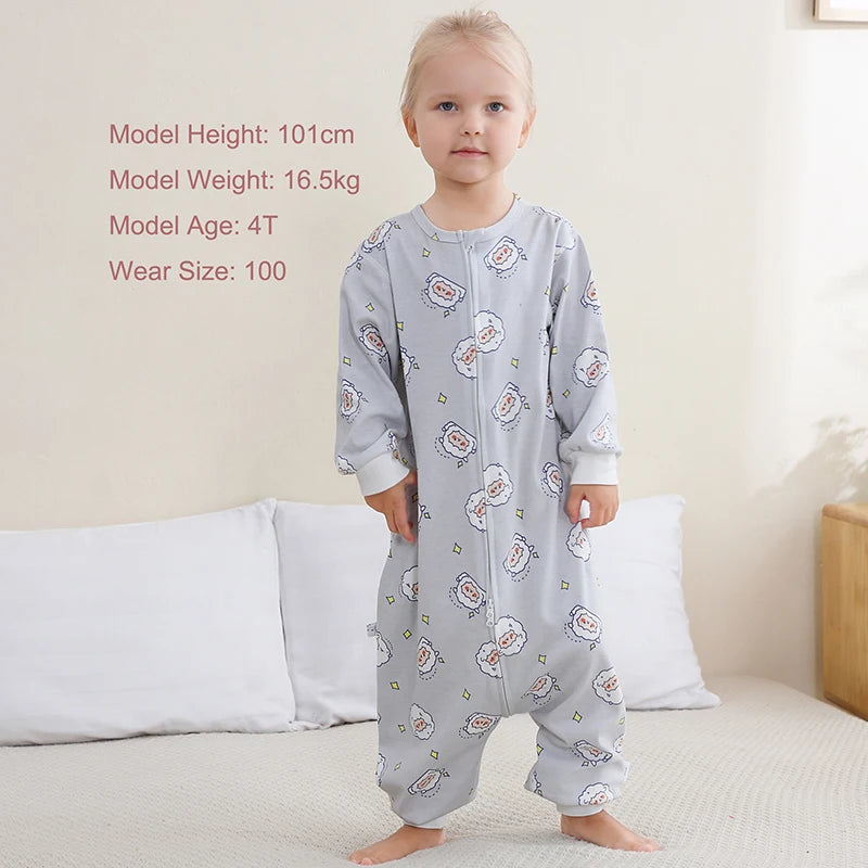 Spring Cotton Cartoon Sleeping Bag – Long Sleeve Pajamas for Boys & Girls (6M-6T)