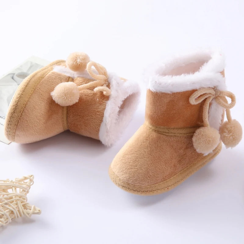 Autumn Winter Baby Fur Snow Boots Soft Sole Cotton Shoes for Newborns 0-18M