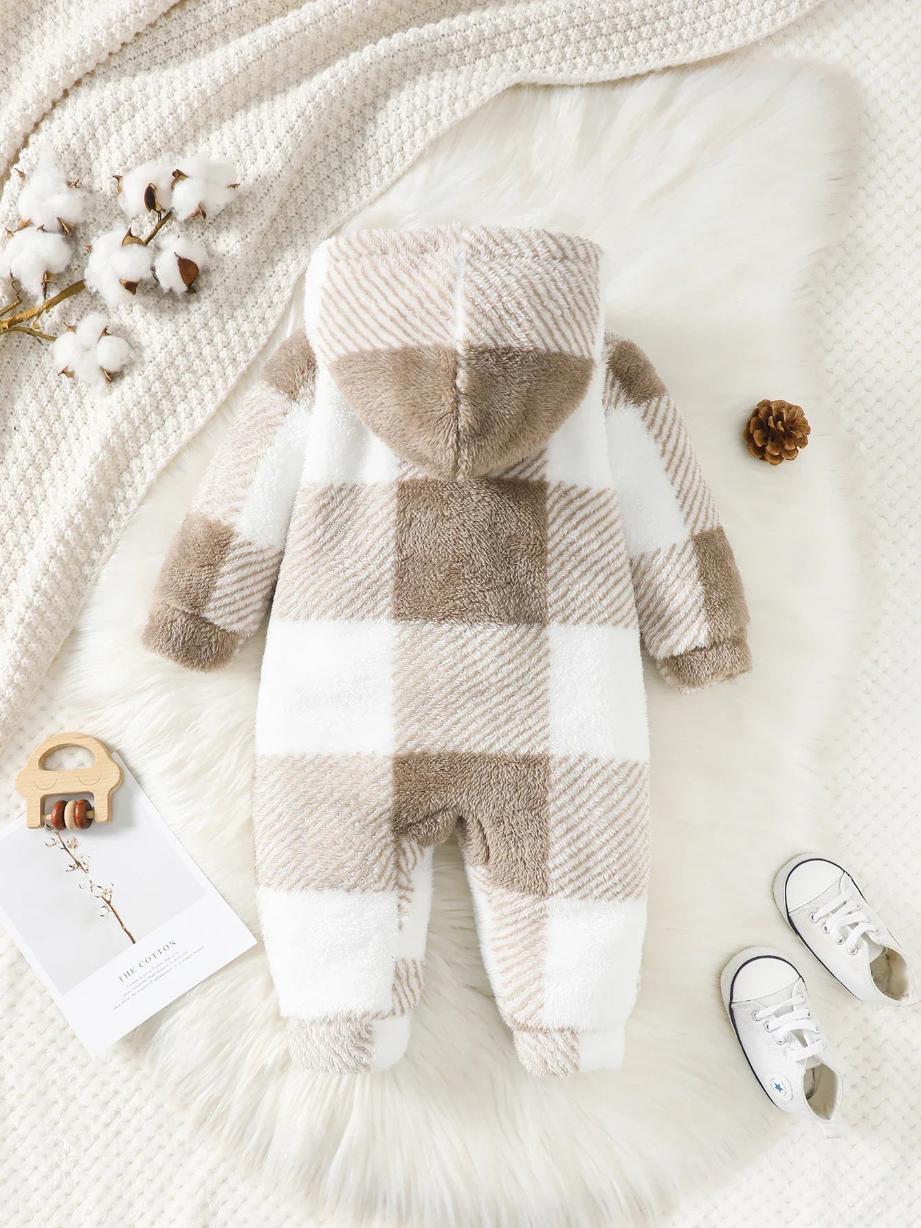 Plaid Hooded Baby Romper - Warm Winter Jumpsuit for Boys & Girls