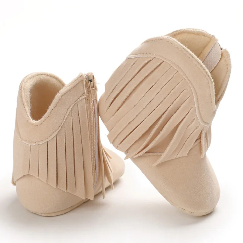 Yibubu Baby Girls Western Boots - Fringe Tassels Non-Slip Soft Crib Shoes