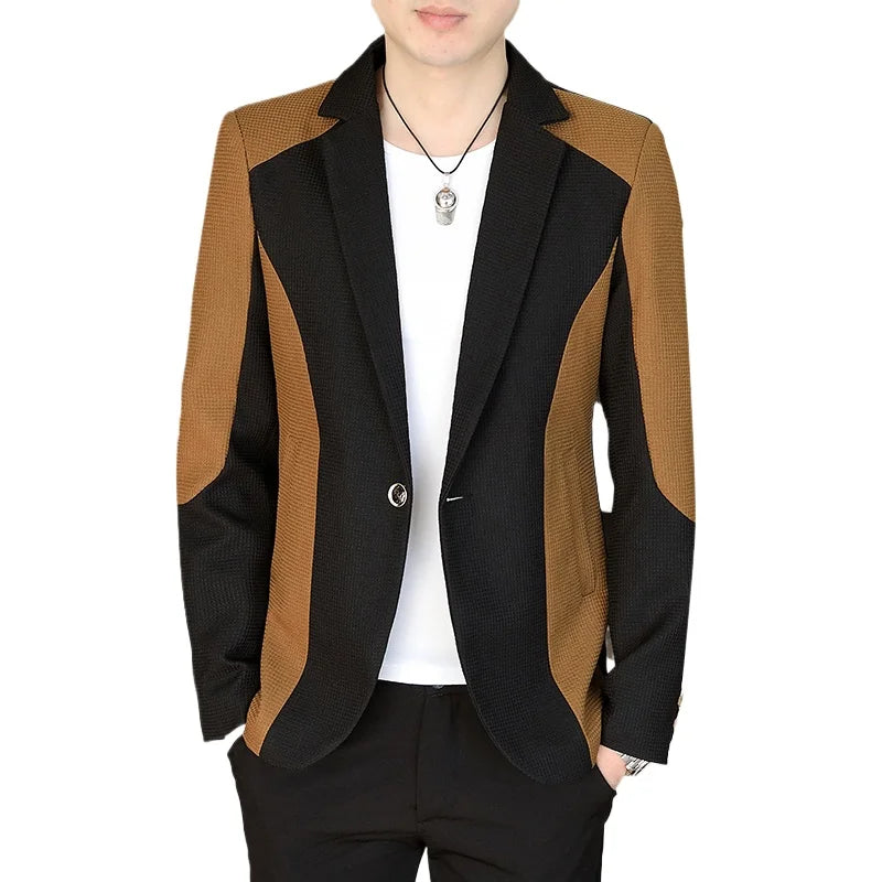 High-Quality Korean Casual Suit – Youth Color Matching Slim Fit Blazer for Men