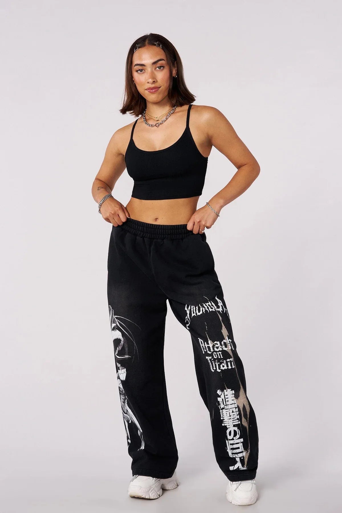 Young American Stretch Sweatpants – Anime Print Wide-Leg Casual Joggers, Cotton Terry