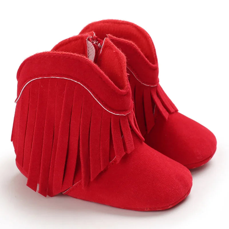 Yibubu Baby Girls Western Boots - Fringe Tassels Non-Slip Soft Crib Shoes