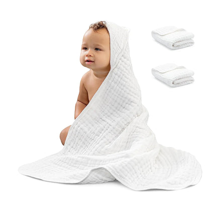 Ultra-Soft Baby Bath Towel - 6 Layer Cotton Gauze Hooded Swaddle & Bathrobe