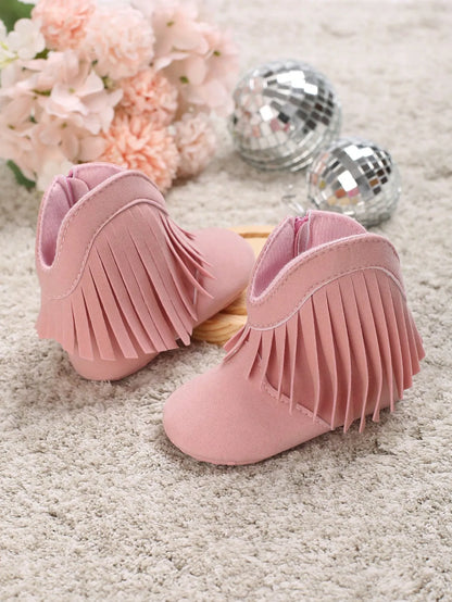 Yibubu Baby Girls Western Boots - Fringe Tassels Non-Slip Soft Crib Shoes