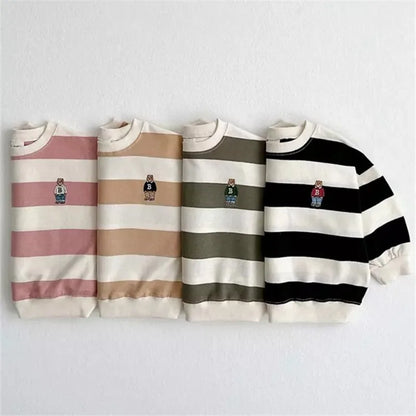 Spring Baby Long Sleeve Striped Sweatshirt Bear Pullover Casual Infant Top