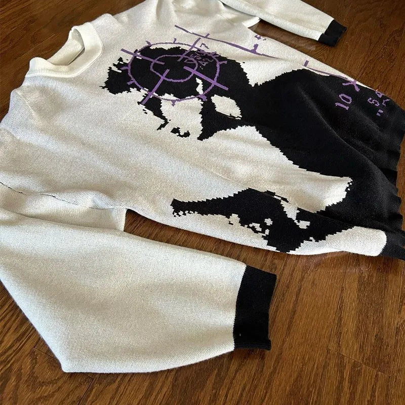 2024 Vintage Casual Embroidery Sweater – Women’s Y2K Hip Hop Knit Pullover