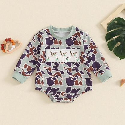 Baby Boys' Romper - Duck Embroidery Camouflage Sweatshirt Jumpsuit for Autumn