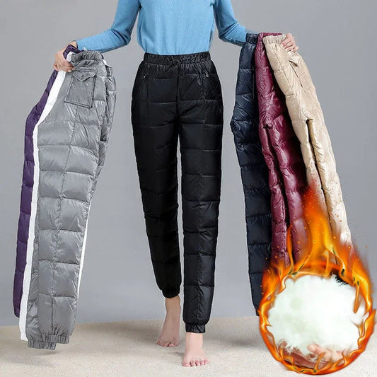 Women Casual Cotton Pantalones Oversize 4XL Warm Winter Jogger Pants Windproof Elastic High Waist Sweatpants Snow Wear Capris