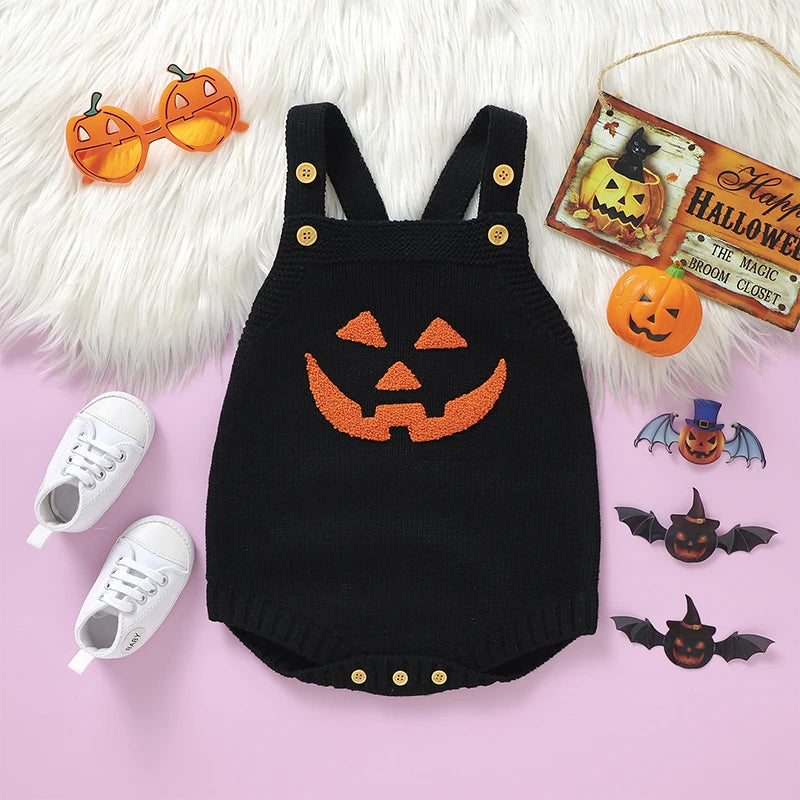 Baby Knit Rompers - Witch Pumpkin Halloween Jumpsuit for Boys & Girls