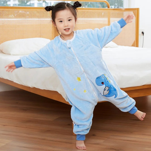 Dinosaur Flannel Baby Sleeping Bag with Feet - Winter Sleepwear for Boys & Girls