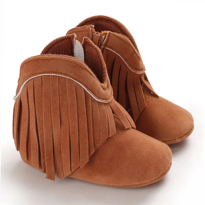 Yibubu Baby Girls Western Boots - Fringe Tassels Non-Slip Soft Crib Shoes