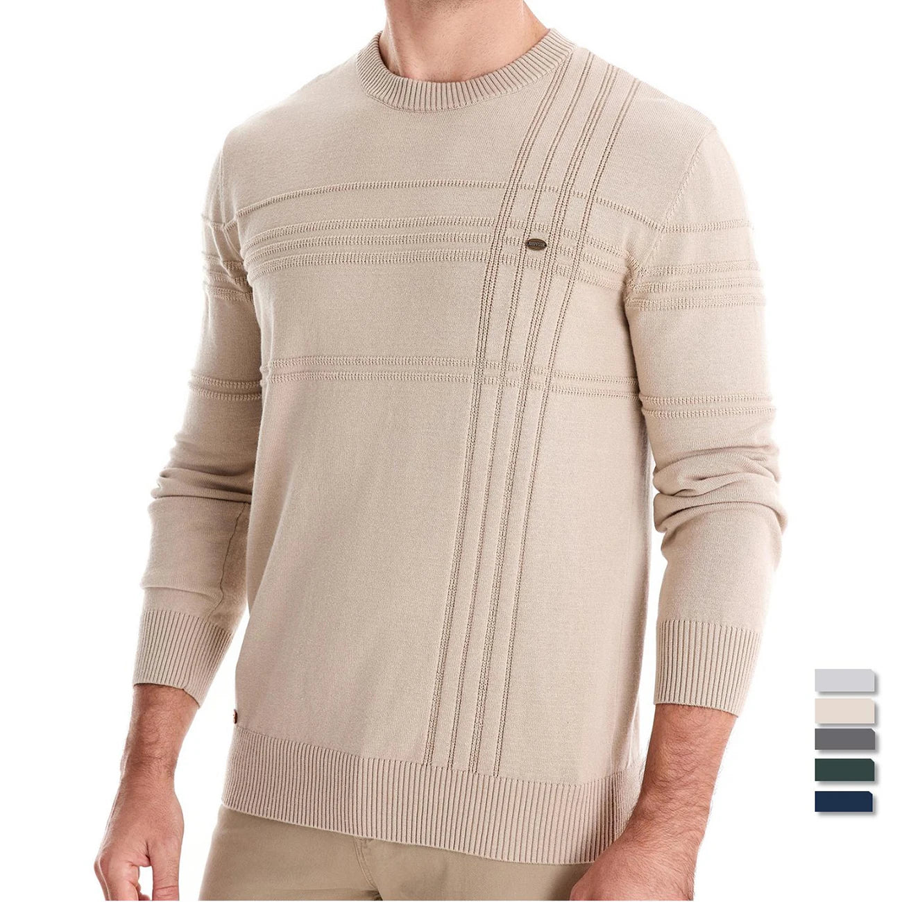 Men’s Crewneck Pullover Sweater | Striped Knitted Cotton, Warm Autumn Winter Sweater