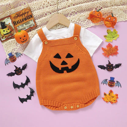 Baby Knit Rompers - Witch Pumpkin Halloween Jumpsuit for Boys & Girls