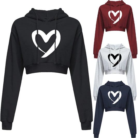 Fashion Womens Plain Crop Top Hoodie Hooded Fullength Sleeves Sweatshirt