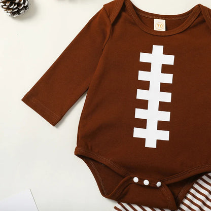 Baby Football Outfit - 3-Piece Long Sleeve Romper & Stripe Pants (0-18M)