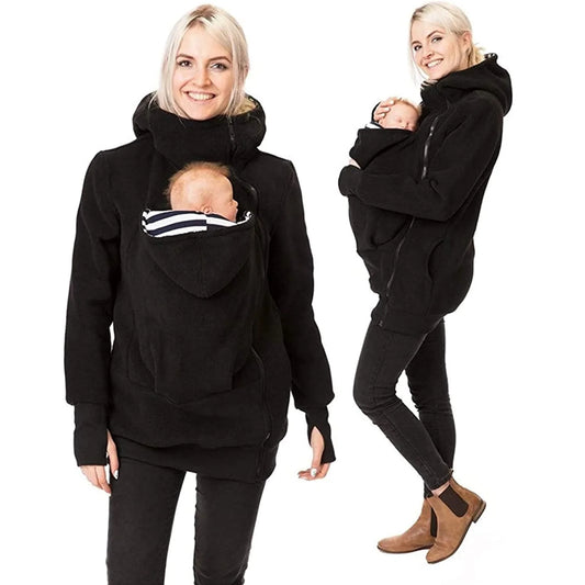 Maternity Winter Kangaroo Hoodie Coat - Baby Wearing Sweatshirt for Moms & Dads