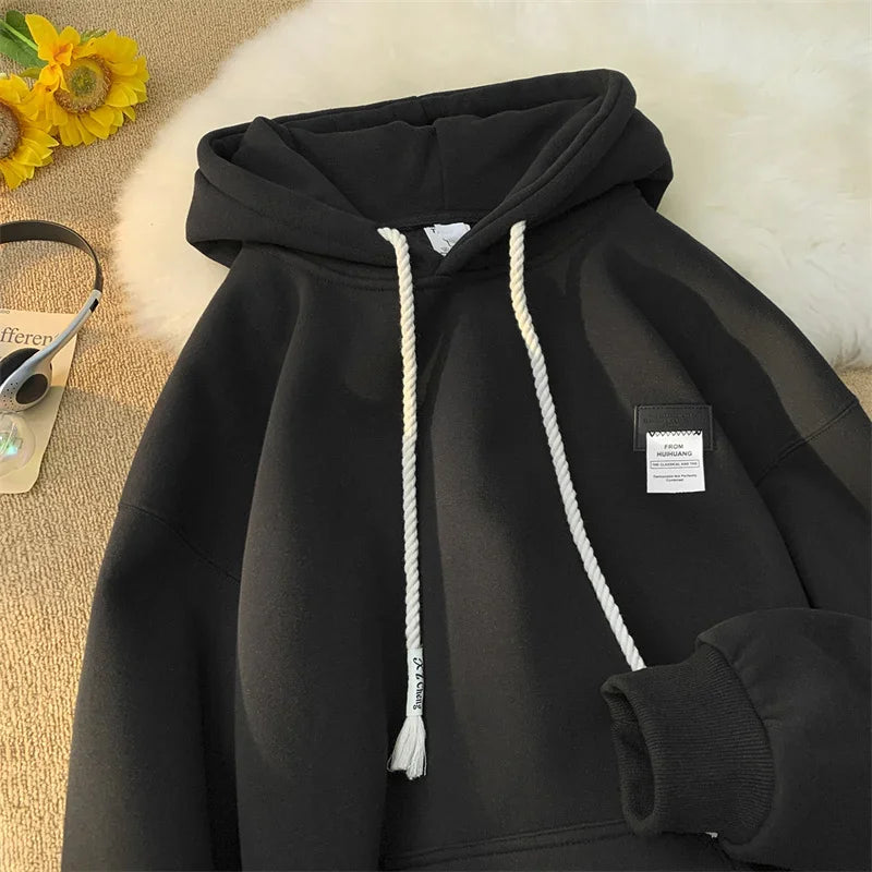 Autumn Solid Color Hooded Sweatshirts for Men & Women – Y2K Streetwear Fleece Pullover