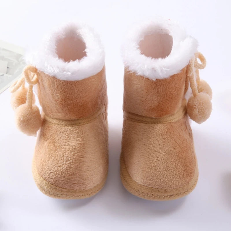 Autumn Winter Baby Fur Snow Boots Soft Sole Cotton Shoes for Newborns 0-18M