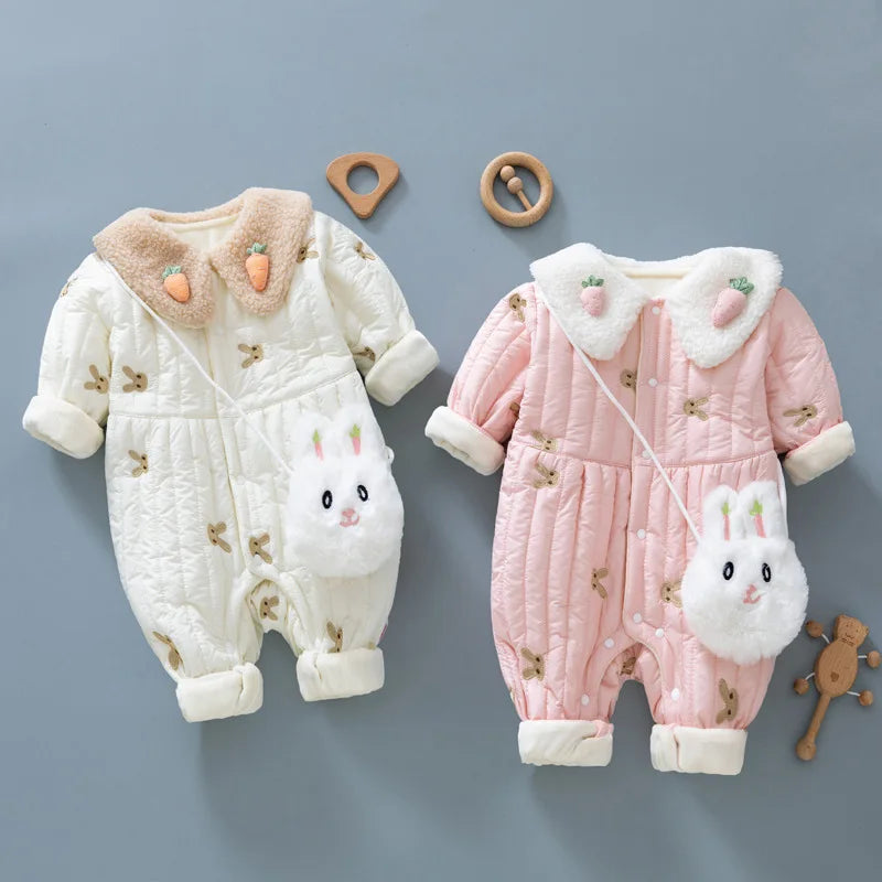 2024 Winter Baby Romper - Cotton-Padded Bunny Jumpsuit for Infant Girls