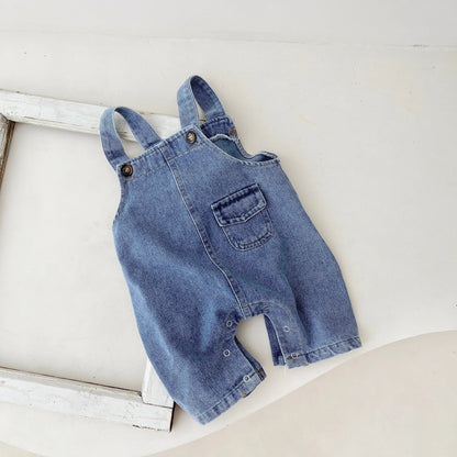 Baby Girl Sleeveless Denim Jumpsuit - Cute Pocket Romper for Newborns & Toddlers