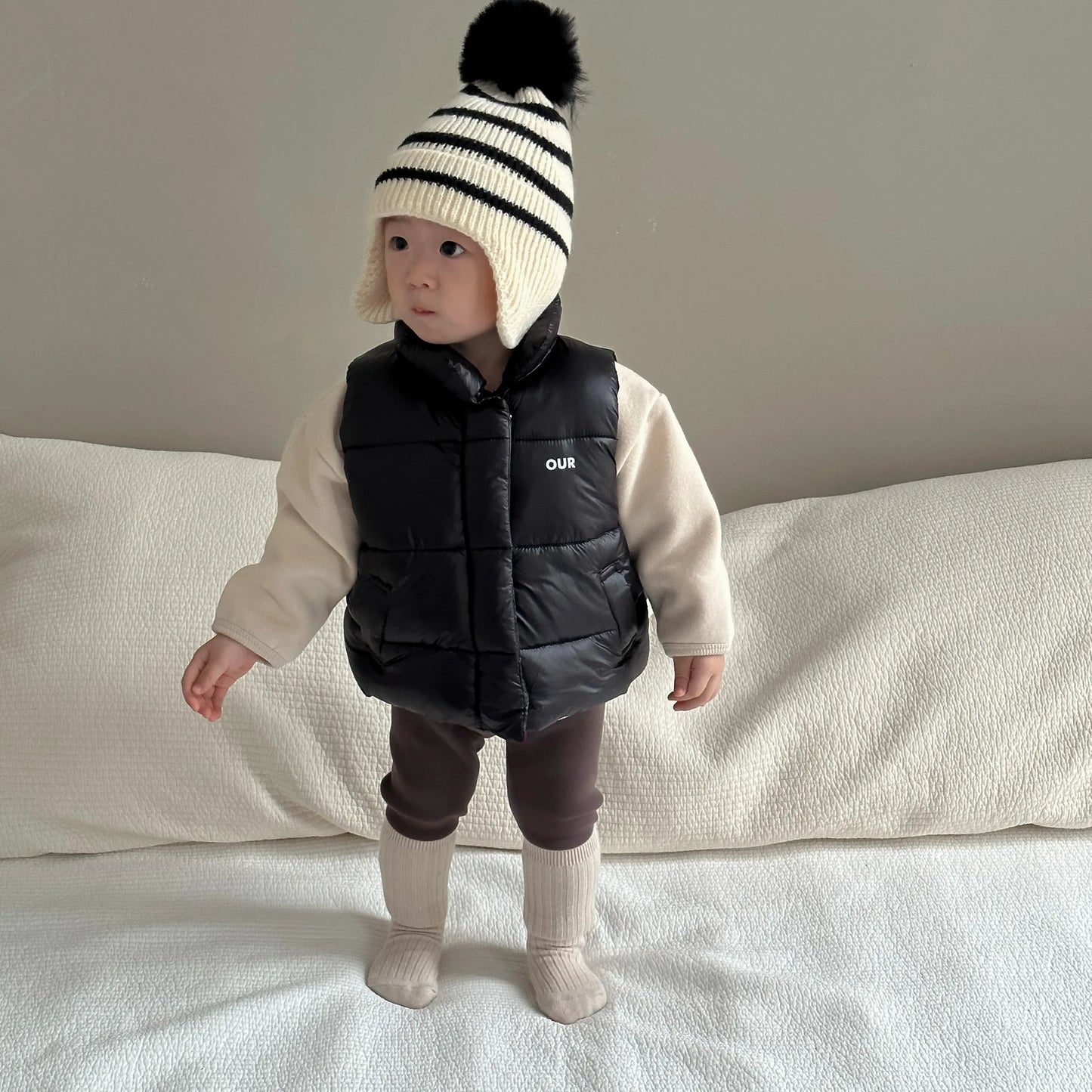 Winter Baby Sleeveless Down Jacket – Letter Print Toddler Vest Coat for Boys & Girls