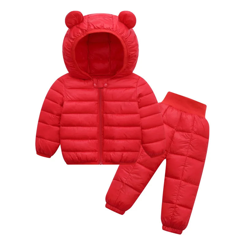 Kids' Winter Puffer Set - Hooded Down Coat & Pants for Boys & Girls