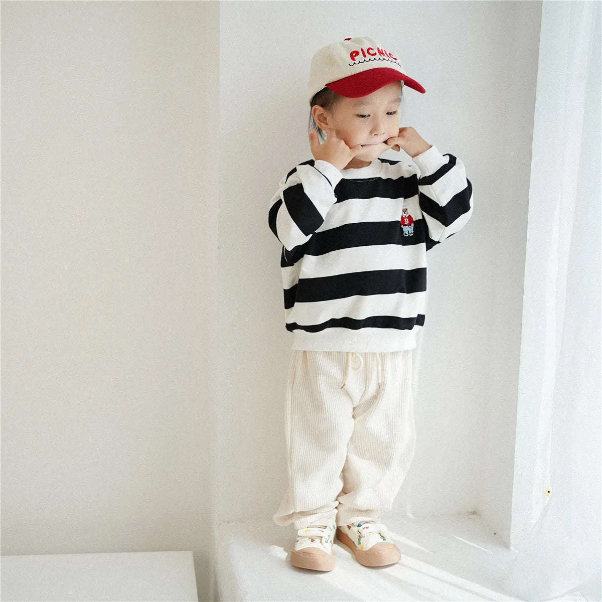 Spring Baby Long Sleeve Striped Sweatshirt Bear Pullover Casual Infant Top