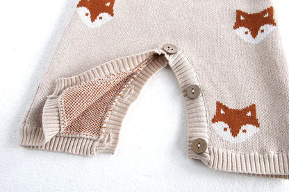 Autumn Winter Baby Knitted Cotton Overalls - Fox Pattern Jumpsuit for Boys & Girls