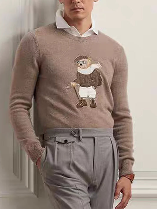 Men's Casual Cartoon Bear Pattern Sweater – High-End Autumn/Winter Cashmere