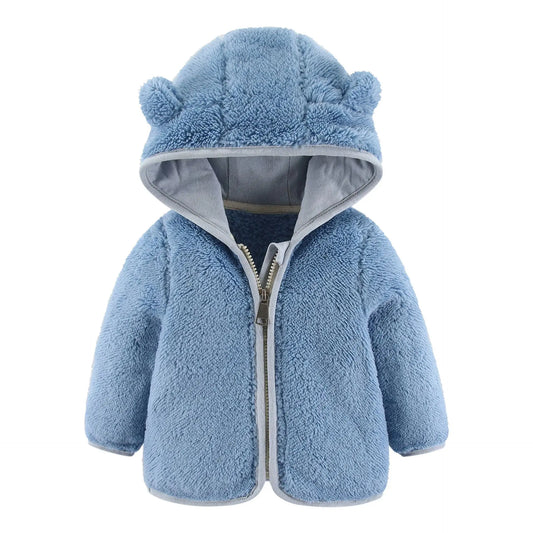 Spring Autumn Baby Bear Ears Fleece Coat – Warm Long Sleeve Jacket (0-3 Years)