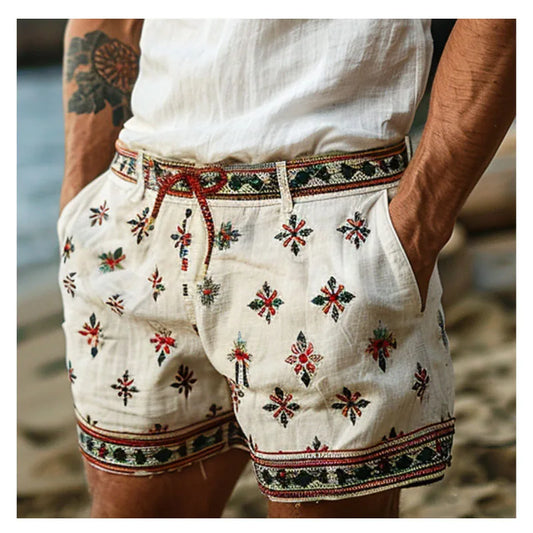 Men’s Casual Loose Sports Shorts – Summer Vintage Print Holiday Homewear