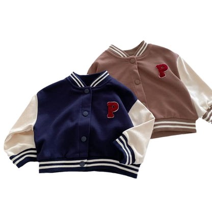 Toddler Boys' Baseball Jacket - Stylish Letter Patch Outerwear for Spring & Autumn