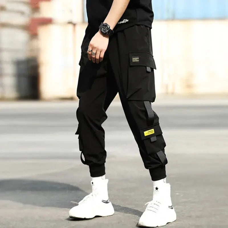 Men's Korean Fashion Multi-Pocket Work Pants - Loose Drawstring Nine-Minute Sweatpants