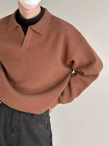 New Knitted Sweater Men Old Money Oversize Polo Pullover Autumn Winter