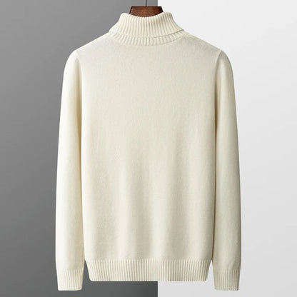 Autumn Winter 100% Wool Cashmere Sweater – Men’s Thick High Neck Loose Knit Pullover